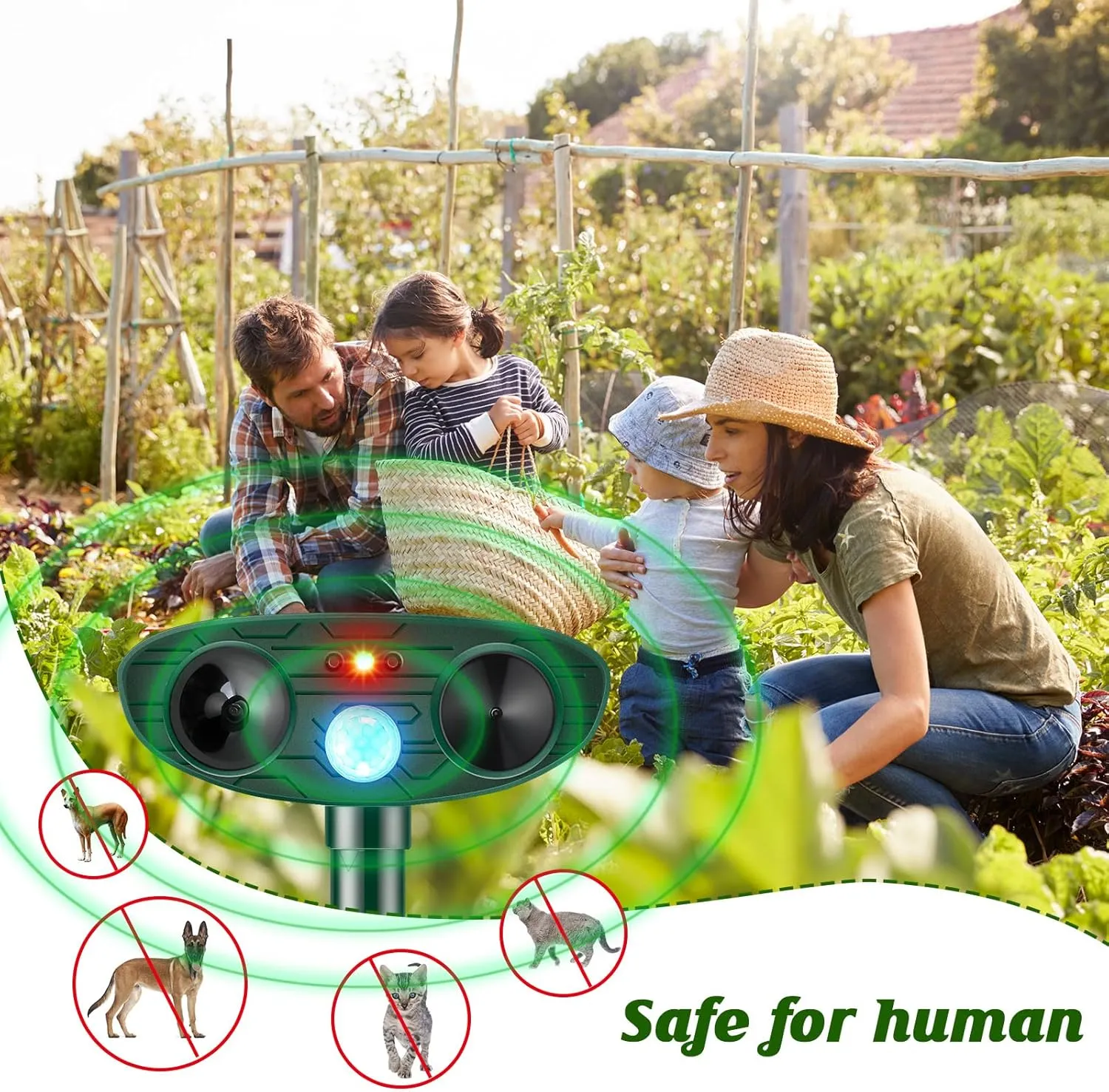 Ultrasonic Animal Repellent Outdoor Solar Powered Repeller Cat Dog Deer Deterrent Waterproof Motion Sensor Deterrent for Yard Garden Rabbit Squirrels Fox Pest(Green,2 Pieces)