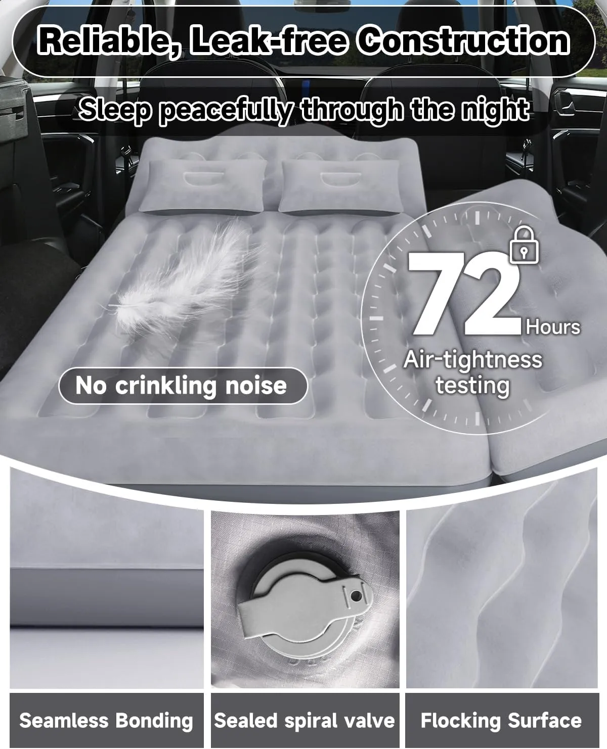 Umbrauto Car Air Mattress Bed: Inflatable SUV Camping Sleeping Pad for Truck Back Seat with Pump & Pillows, Blow Up Backseat Car Mattress for Van Rear Seat