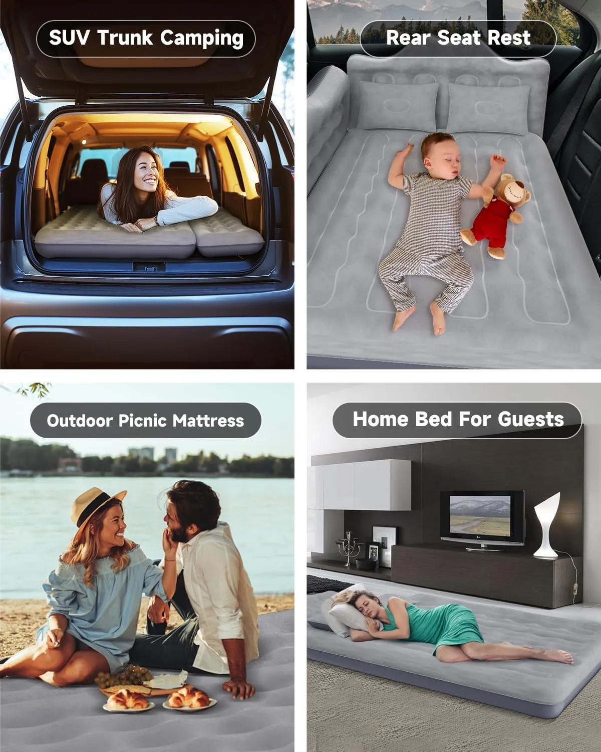 Umbrauto Car Air Mattress Bed: Inflatable SUV Camping Sleeping Pad for Truck Back Seat with Pump & Pillows, Blow Up Backseat Car Mattress for Van Rear Seat
