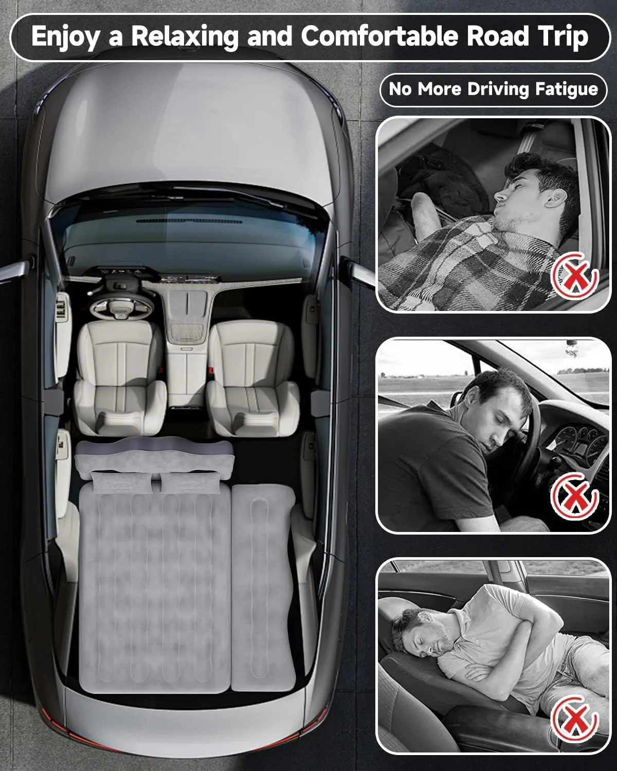 Umbrauto Car Air Mattress Bed: Inflatable SUV Camping Sleeping Pad for Truck Back Seat with Pump & Pillows, Blow Up Backseat Car Mattress for Van Rear Seat