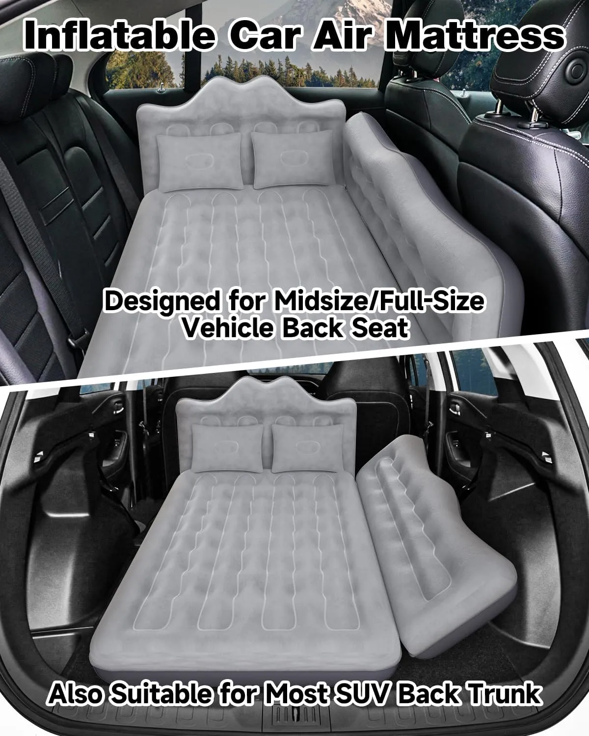 Umbrauto Car Air Mattress Bed: Inflatable SUV Camping Sleeping Pad for Truck Back Seat with Pump & Pillows, Blow Up Backseat Car Mattress for Van Rear Seat