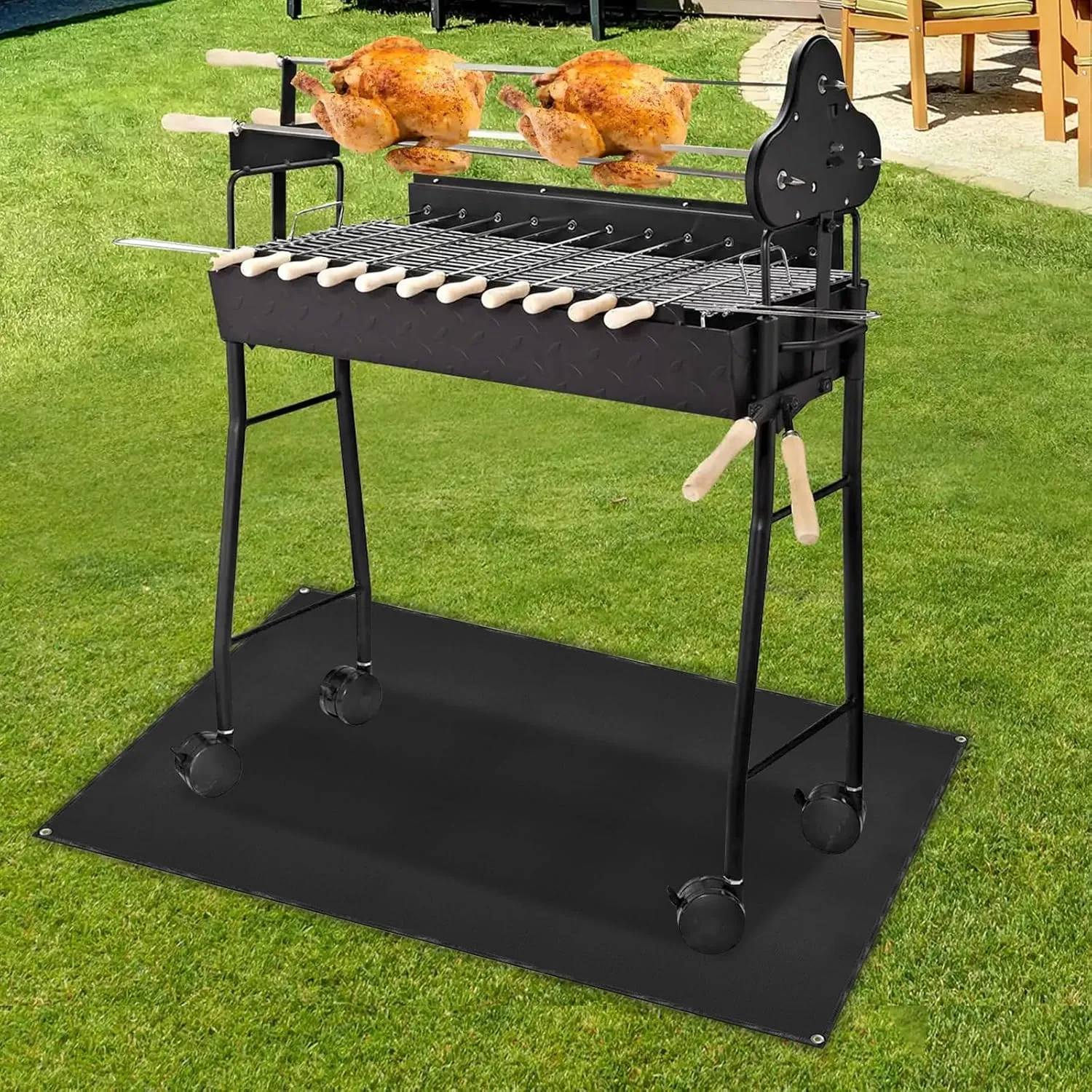 Under Grill Mat for Outdoor Grilling, 32 x 48 inches Double-Sided Fireproof Waterproof BBQ Protector for Deck and Patio Under Grill Mat for Outdoor BBQ