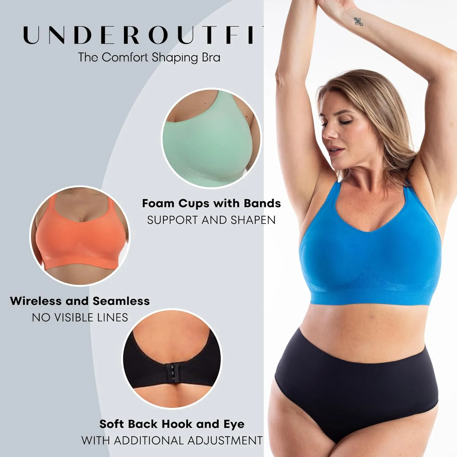 Underoutfit Wireless Compression Everyday Bras for Women - Small to Plus Sizes