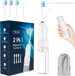 Upgraded 2-in-1 Electric Toothbrush with Water Flosser 2.0 – Ultrasonic Brushing with Built-in Water Outlet, 3 4 Modes with Point-Jet, Portable Oral Irrigator, IPX7 Waterproof, for Travel & Home