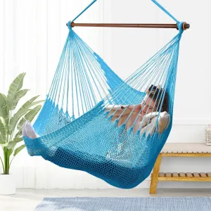 Upgraded Caribbean Hammock Chair with Detachable Metal Bar, Large Hammock Swing Chair, XL Rope Hanging Chair for Outdoor Indoor, 330lbs Weight Capacity, DeepSkyBlue