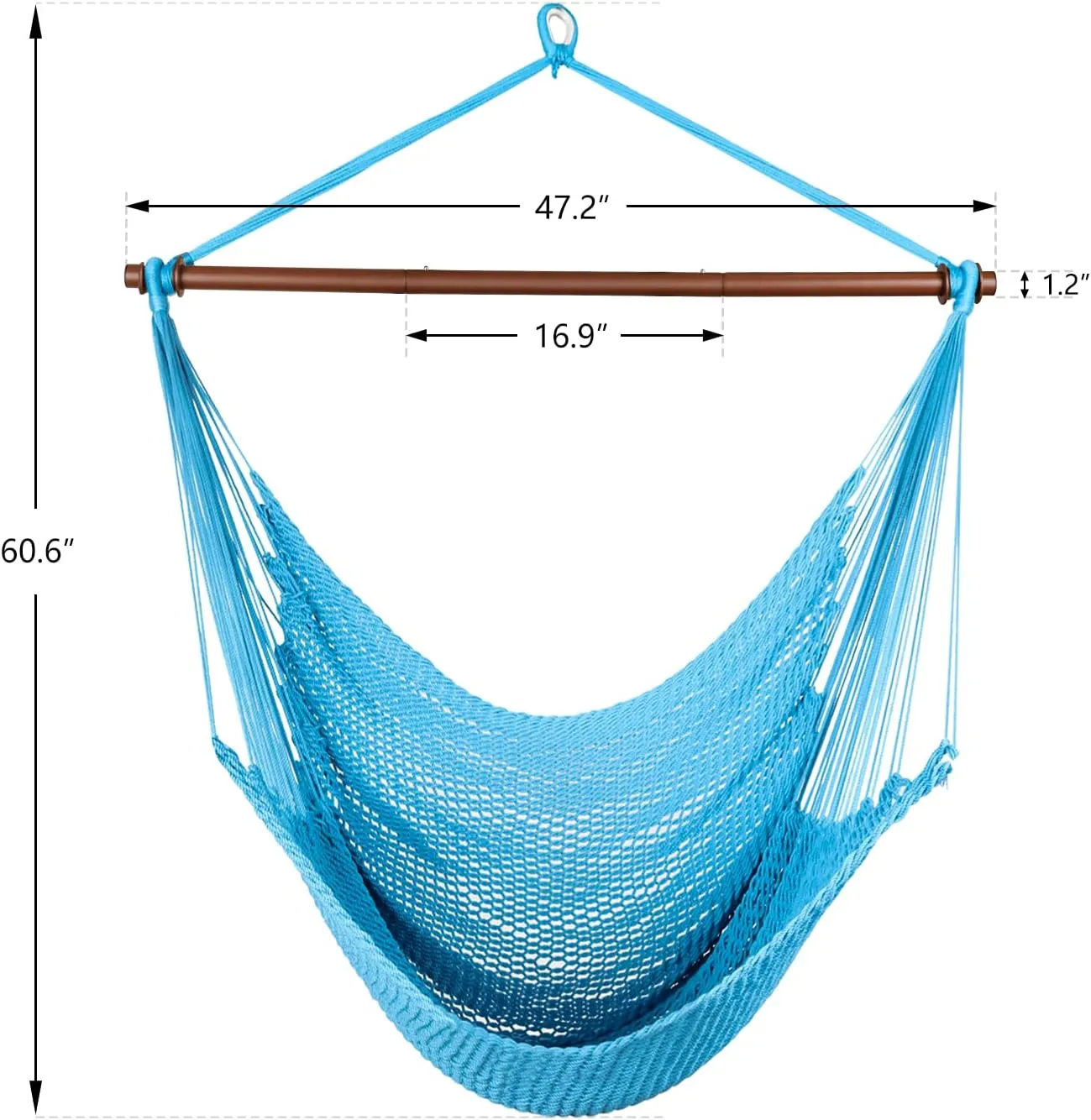 Upgraded Caribbean Hammock Chair with Detachable Metal Bar, Large Hammock Swing Chair, XL Rope Hanging Chair for Outdoor Indoor, 330lbs Weight Capacity, DeepSkyBlue