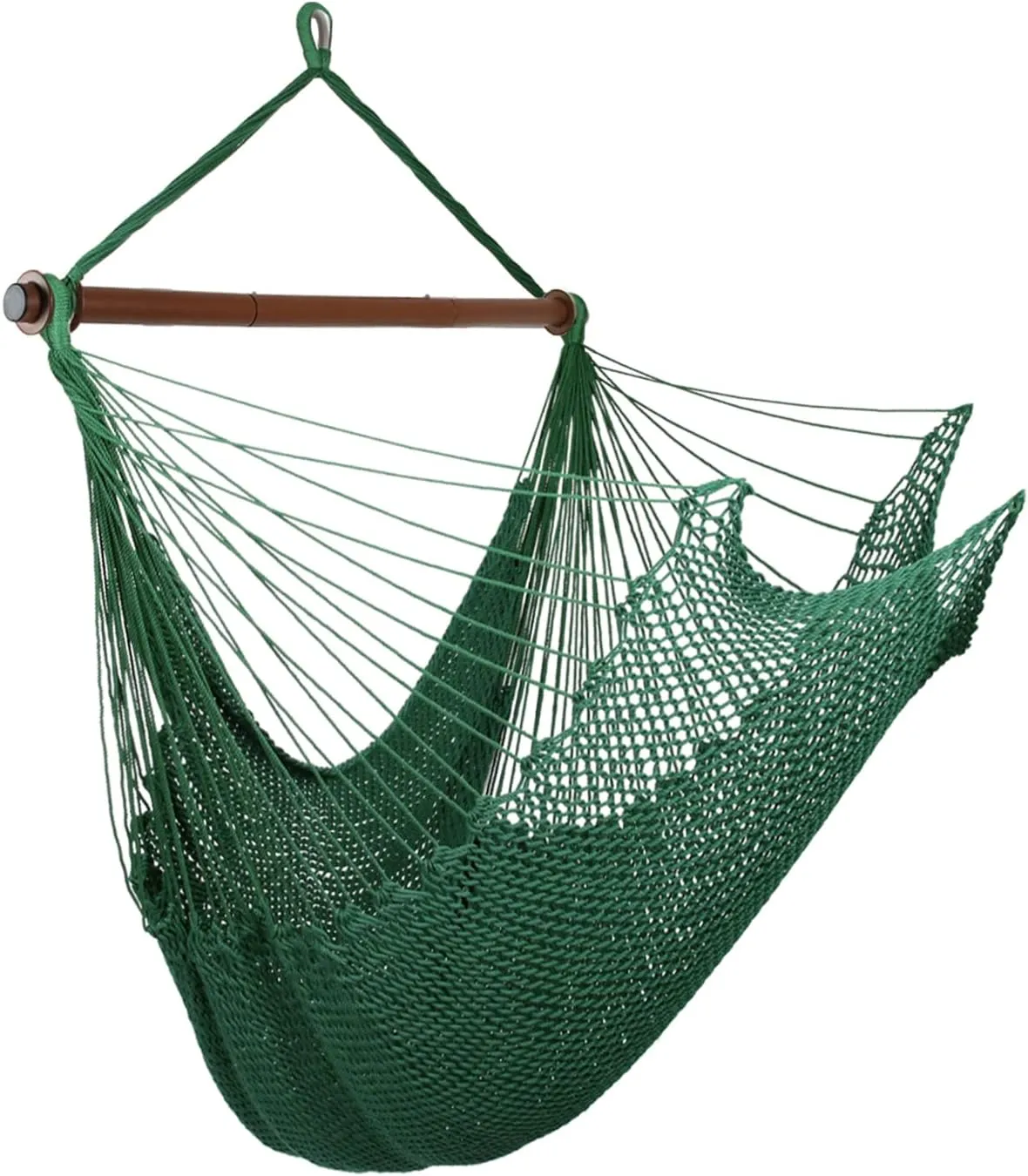 Upgraded Caribbean Hammock Chair with Detachable Metal Bar, Large Hammock Swing Chair, XL Rope Hanging Chair for Outdoor Indoor, 330lbs Weight Capacity, ForestGreen