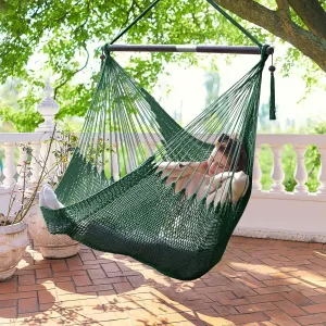Upgraded Caribbean Hammock Chair with Detachable Metal Bar, Large Hammock Swing Chair, XL Rope Hanging Chair for Outdoor Indoor, 330lbs Weight Capacity, ForestGreen