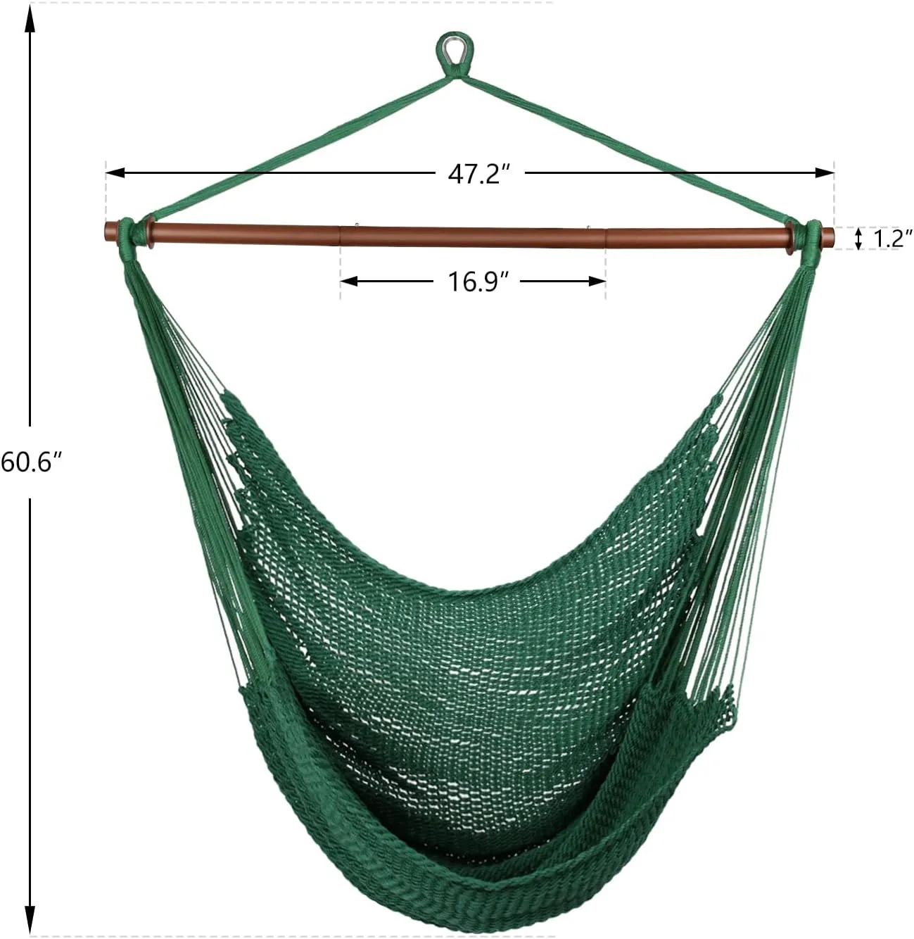 Upgraded Caribbean Hammock Chair with Detachable Metal Bar, Large Hammock Swing Chair, XL Rope Hanging Chair for Outdoor Indoor, 330lbs Weight Capacity, ForestGreen