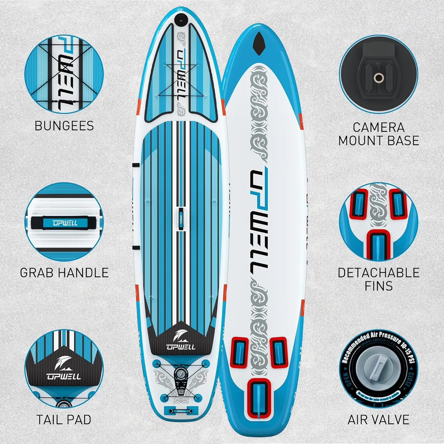 UPWELL 11'2"/11'6" Inflatable Paddle Board, Stand Up Paddle Board for Youth & Adults, Stable Design, Premium SUP Accessories, Backpack, 10L Dry Bag, Paddle, Leash, Hand Pump, Fins