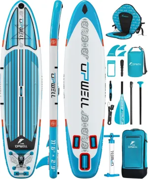 UPWELL 11'2"/11'6" Inflatable Paddle Board, Stand Up Paddle Board for Youth & Adults, Stable Design, Premium SUP Accessories, Backpack, 10L Dry Bag, Paddle, Leash, Hand Pump, Fins