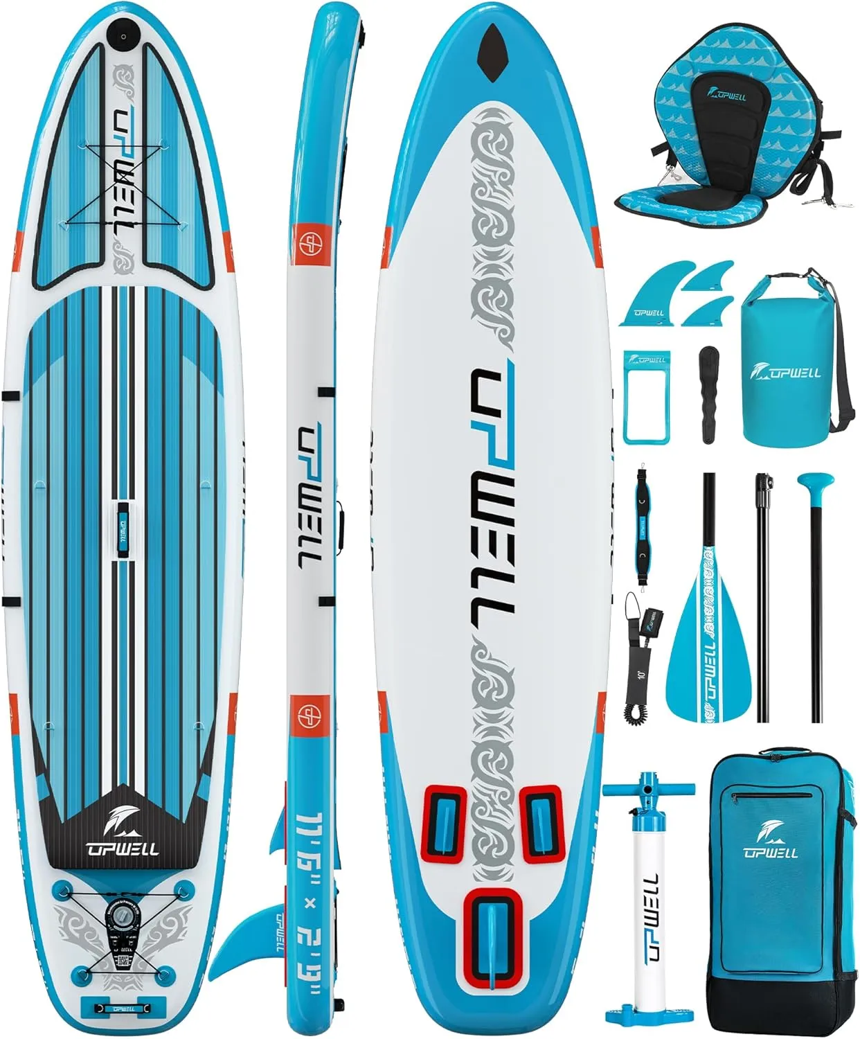 UPWELL 11'2"/11'6" Inflatable Paddle Board, Stand Up Paddle Board for Youth & Adults, Stable Design, Premium SUP Accessories, Backpack, 10L Dry Bag, Paddle, Leash, Hand Pump, Fins