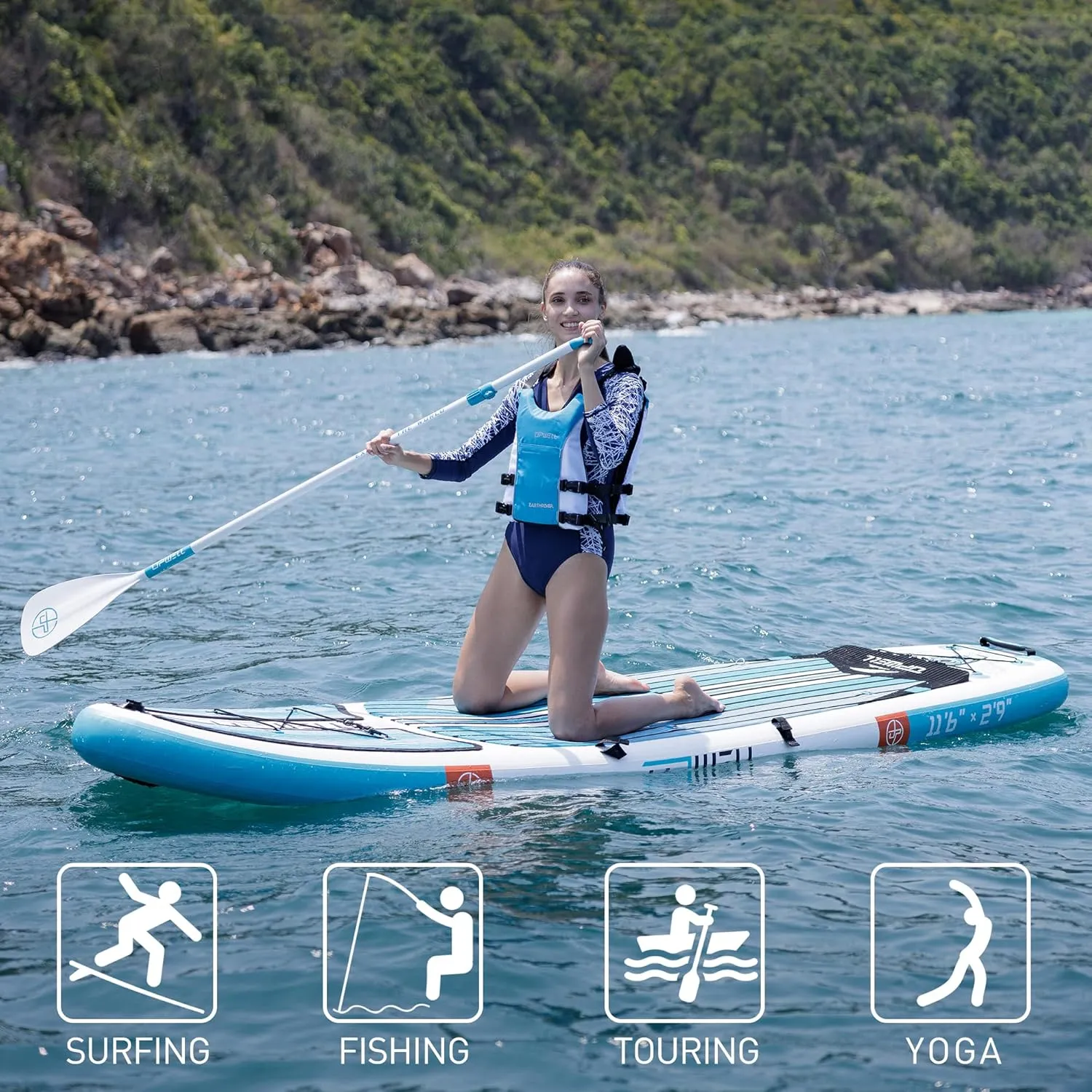 UPWELL 11'2"/11'6" Inflatable Paddle Board, Stand Up Paddle Board for Youth & Adults, Stable Design, Premium SUP Accessories, Backpack, 10L Dry Bag, Paddle, Leash, Hand Pump, Fins