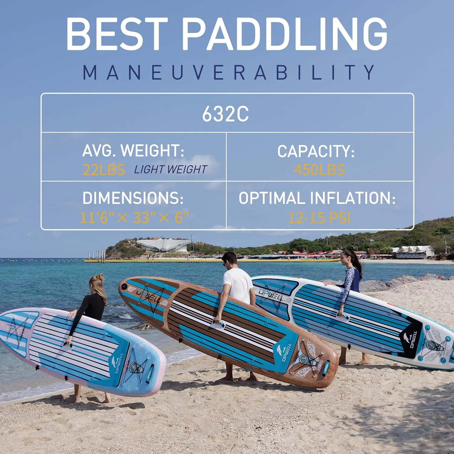 UPWELL 11'2"/11'6" Inflatable Paddle Board, Stand Up Paddle Board for Youth & Adults, Stable Design, Premium SUP Accessories, Backpack, 10L Dry Bag, Paddle, Leash, Hand Pump, Fins