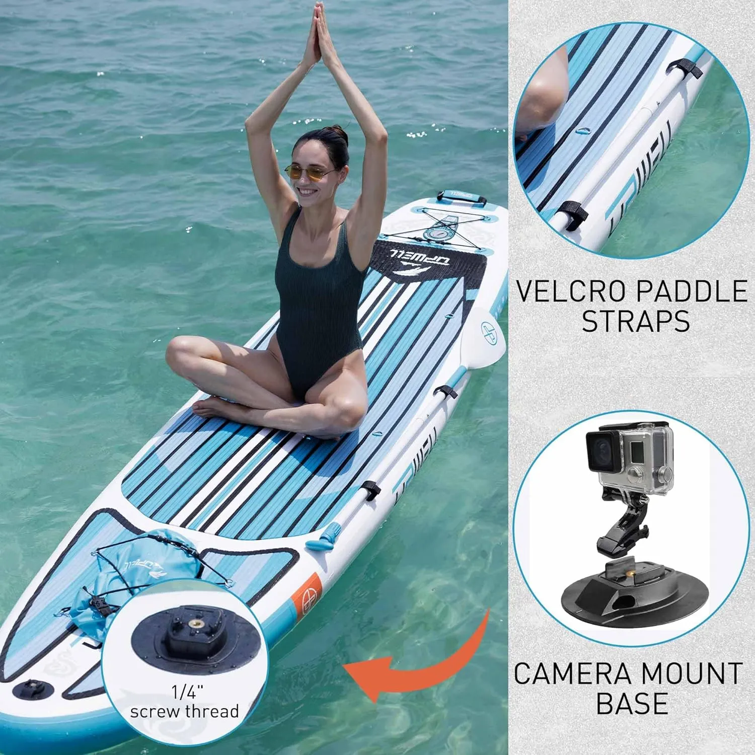 UPWELL 11'2"/11'6" Inflatable Paddle Board, Stand Up Paddle Board for Youth & Adults, Stable Design, Premium SUP Accessories, Backpack, 10L Dry Bag, Paddle, Leash, Hand Pump, Fins