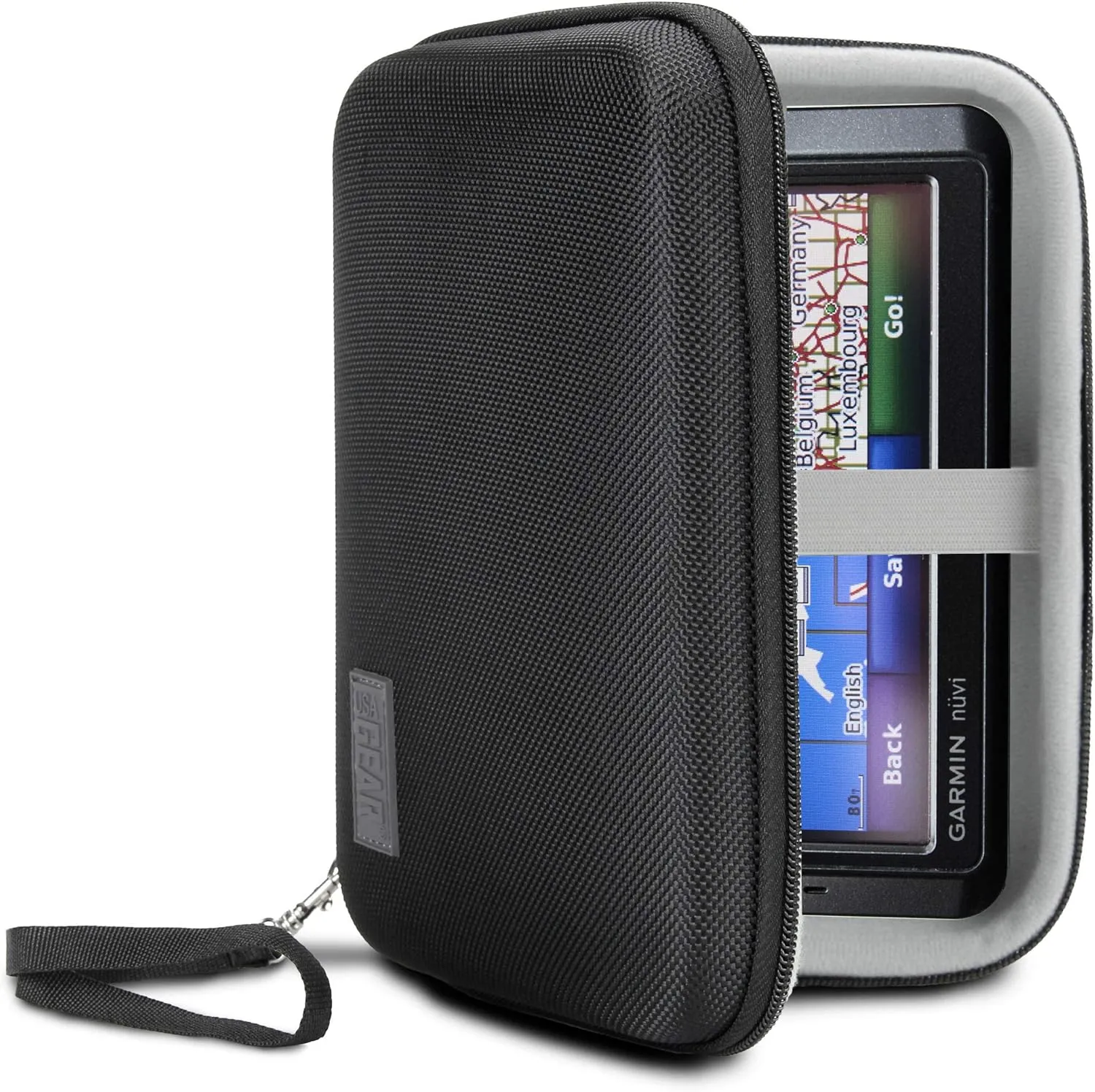 USA Gear Hard Shell Electronics Organizer 7.5 Inch Travel Case - Cable Organizer with Scratch Resistant Interior, Compatible with Garmin GPS, Portable Hard Drive, Phone Charger & More - Black