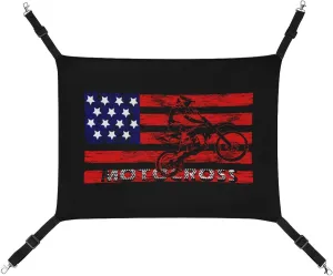 USA Motocross Flag Cat Hanging Hammock Soft Breathable Pet Cage Dog Hammock with Adjustable Straps and Metal Hooks