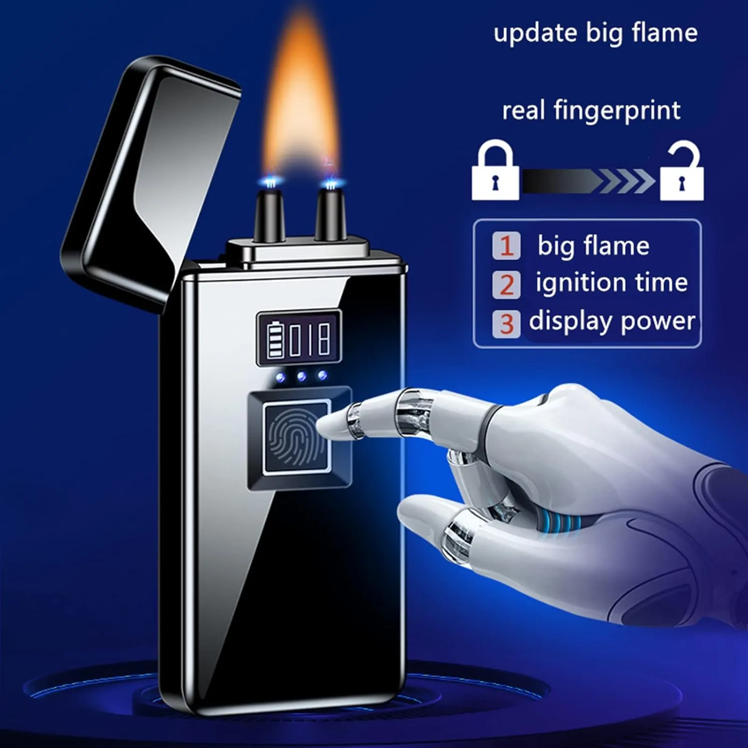 USB Arc Candle Lighter for Smokers, Rechargeable Electric Cigar Lighters with Fingerprint Recognition, Portable Cigarette Lighter for Camping Grill
