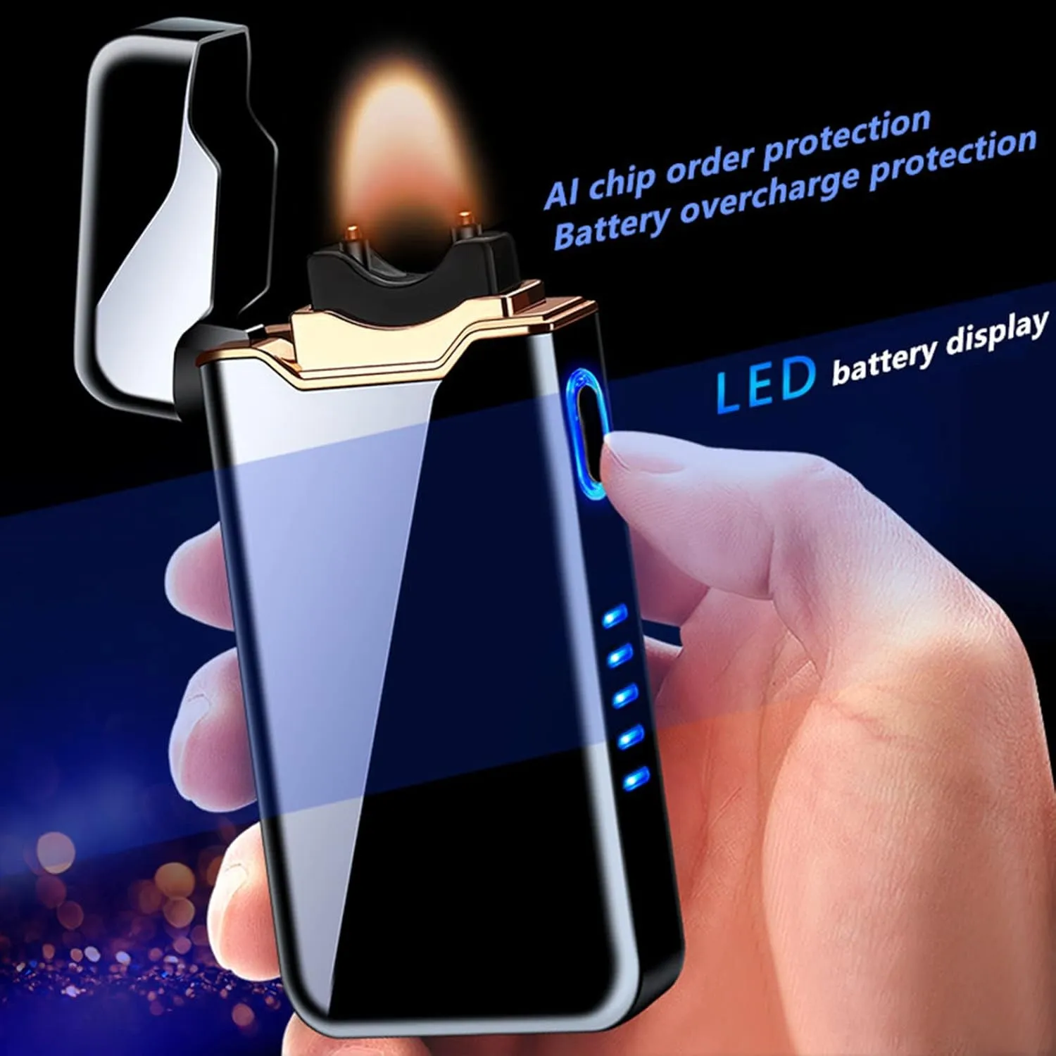USB Powerful Arc Candle Lighter for Smokers, Rechargeable Electric Cigar Lighters with LED Battery Indicator, Windproof Portable Cigarette Lighter for Camping Grill