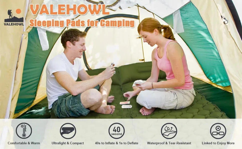 Valehowl Lightweight Camping Sleeping Pad with Pillow & Built-In Pump