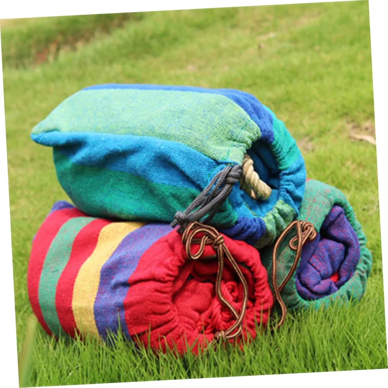 VANZACK 2 Person Hammock Swing Double Camping Canvas Portable Outdoor Travel Rainbow Striped