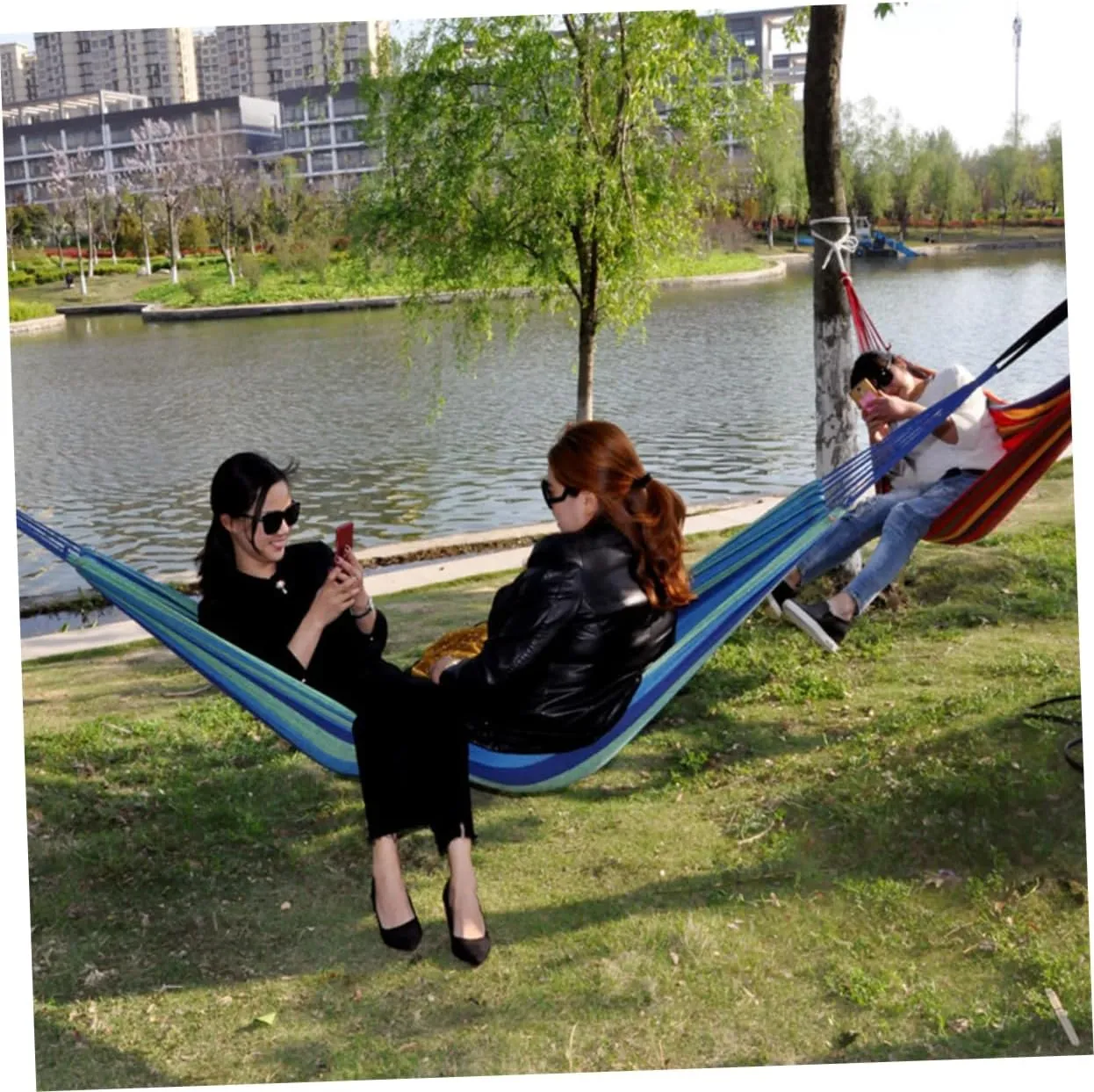VANZACK 2 Person Hammock Swing Double Camping Canvas Portable Outdoor Travel Rainbow Striped