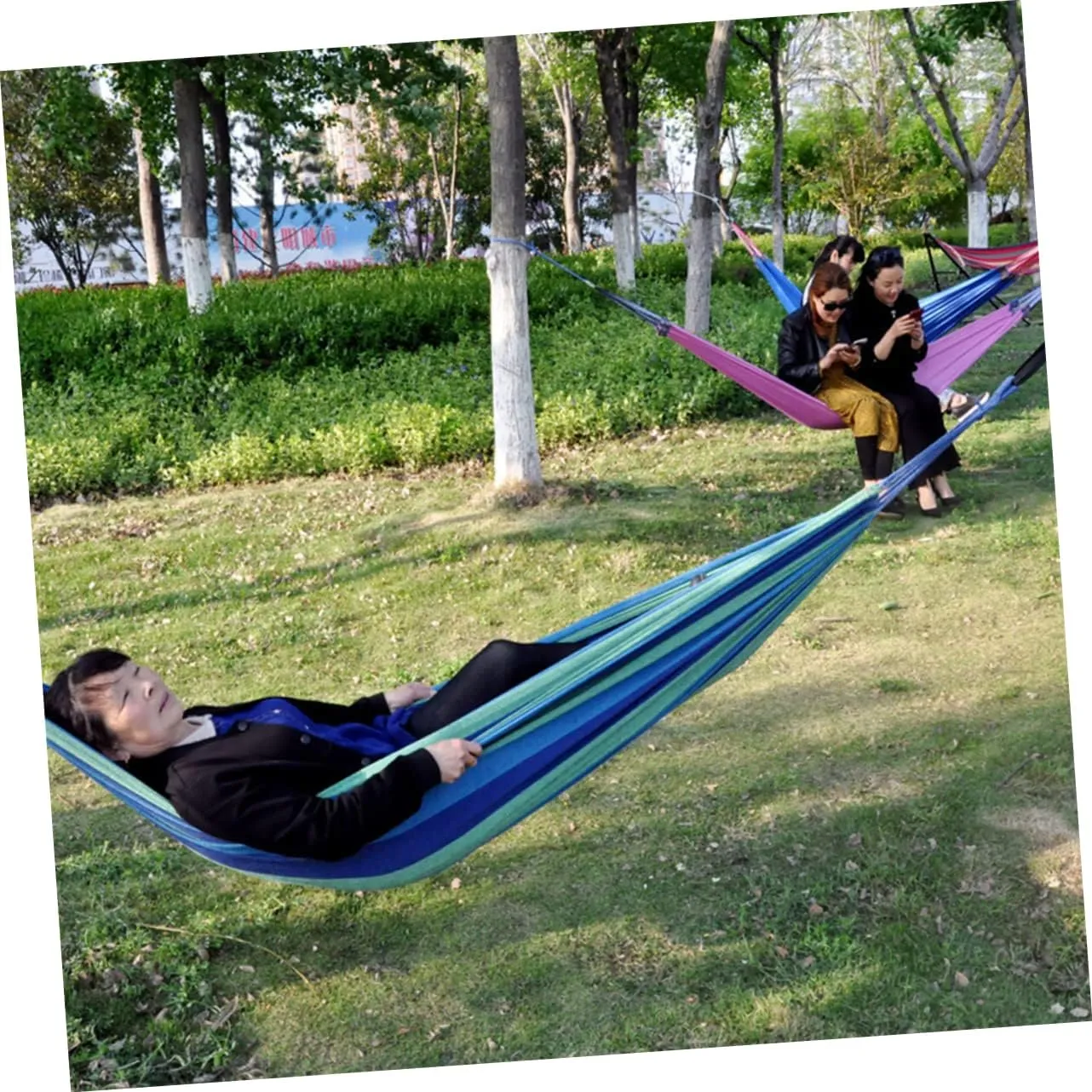 VANZACK 2 Person Hammock Swing Double Camping Canvas Portable Outdoor Travel Rainbow Striped