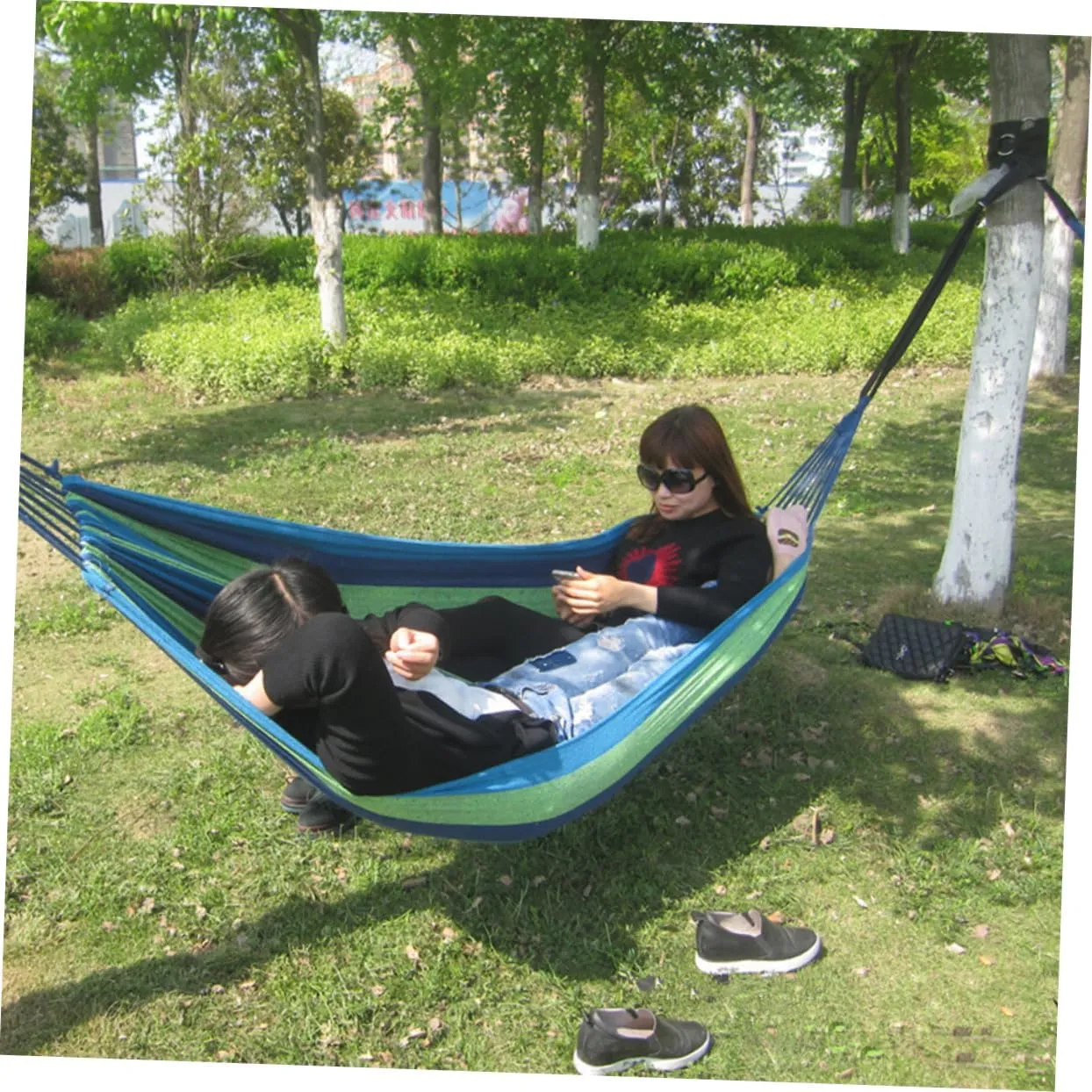 VANZACK 2 Person Hammock Swing Double Camping Canvas Portable Outdoor Travel Rainbow Striped