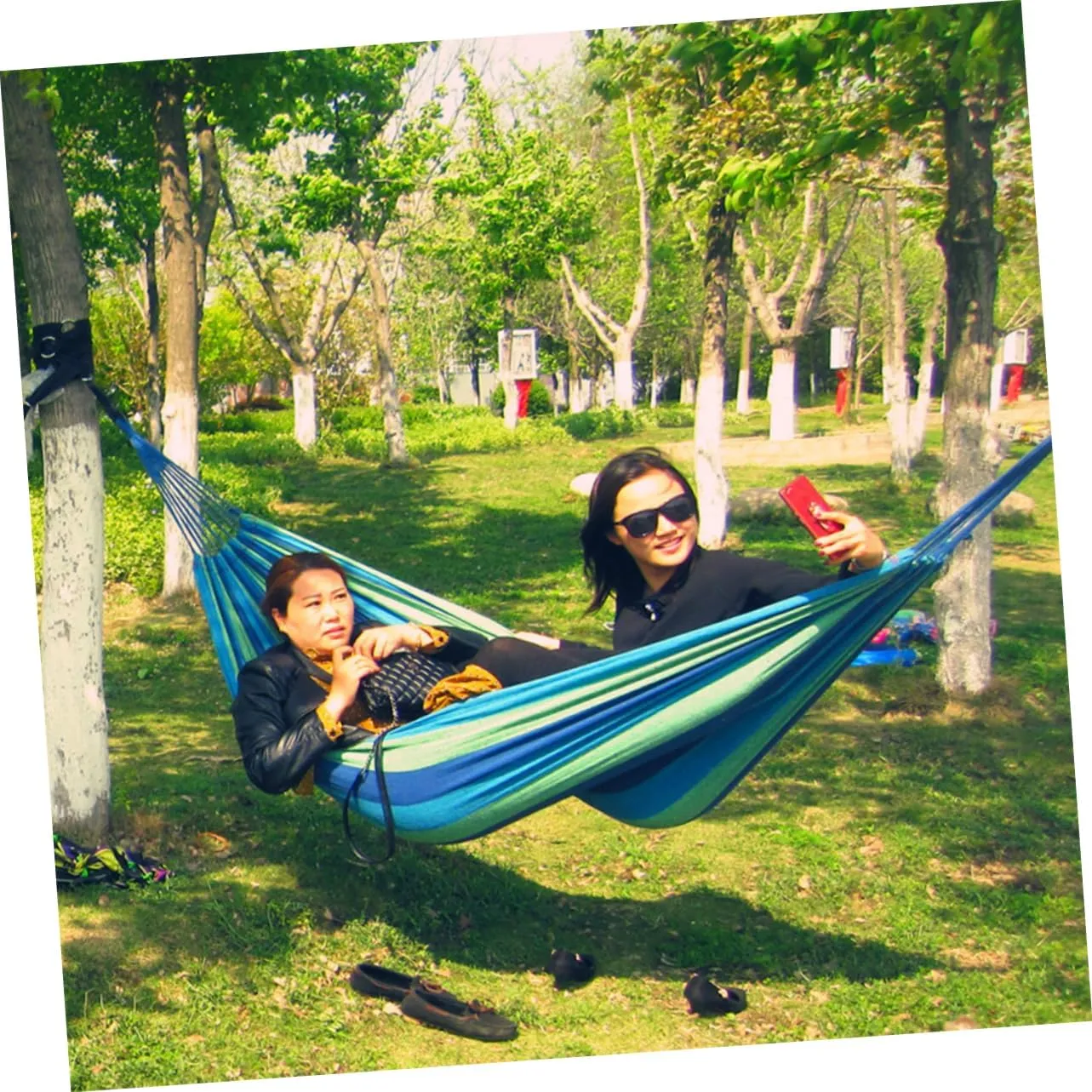 VANZACK 2 Person Hammock Swing Double Camping Canvas Portable Outdoor Travel Rainbow Striped