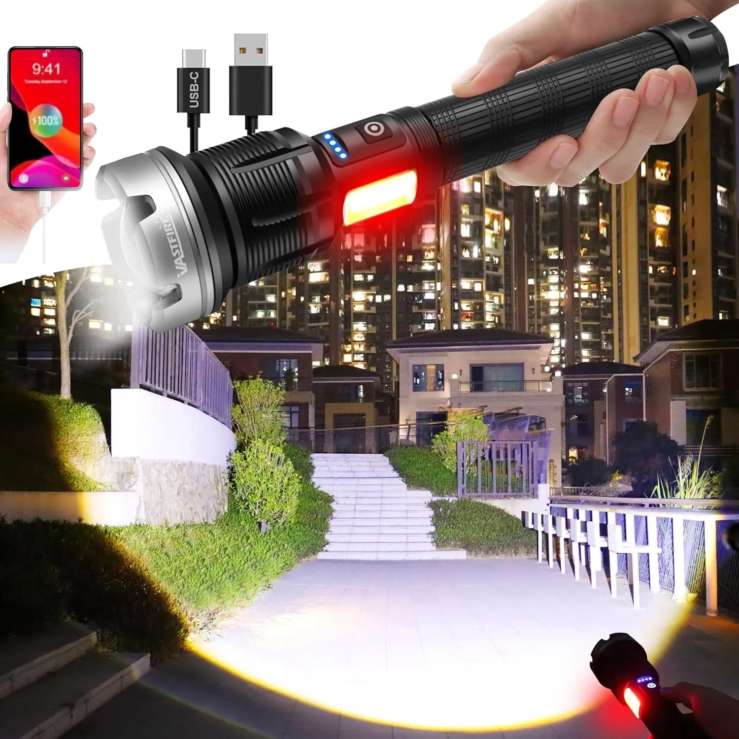 VASTFIRE Rechargeable Flashlights High Lumens 2024 Brightest Flashlight Spotlight Light Lanterns for Emergencies   Mini 365nm UV Flashlight for Resin Flash Light High Powered for Home Car Camping