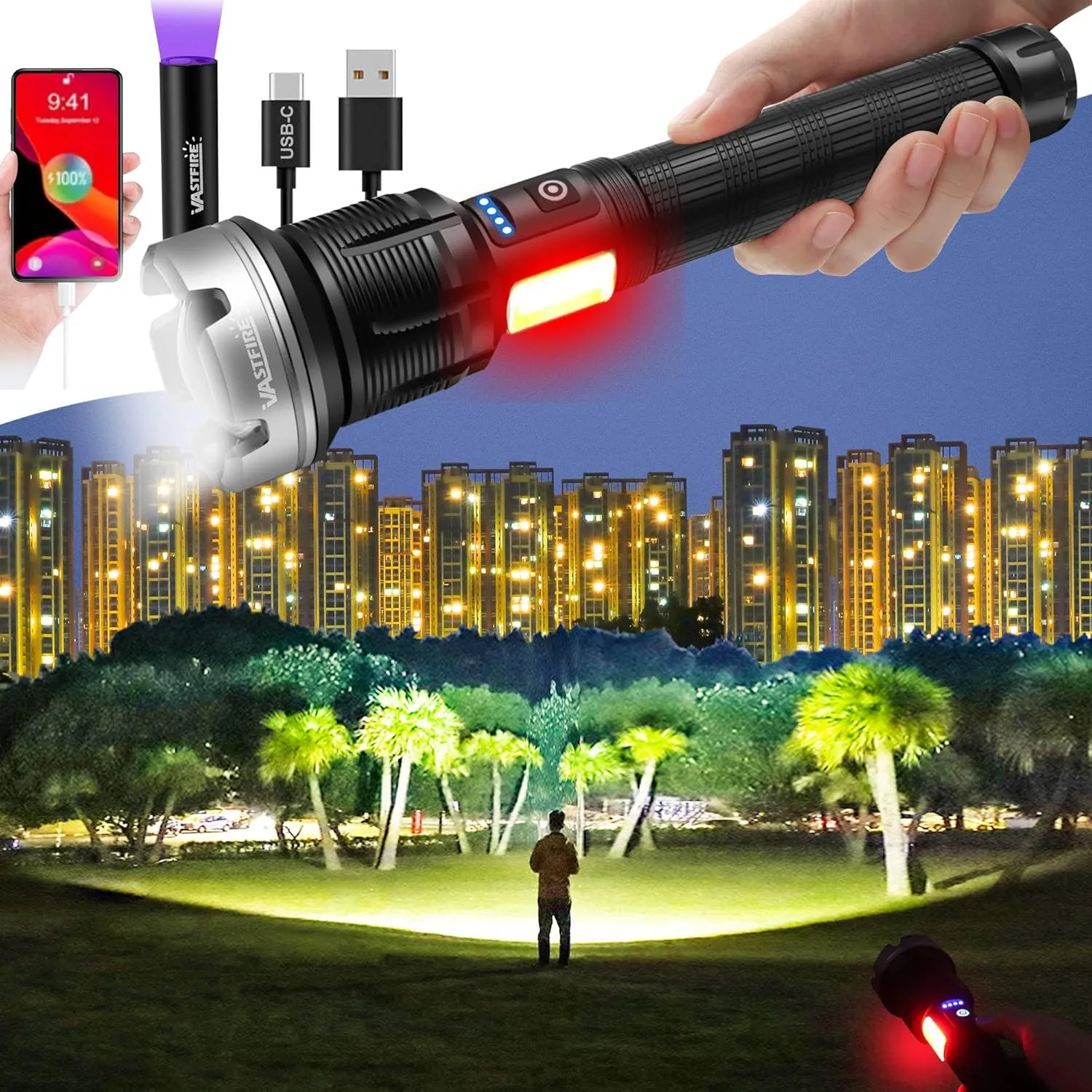 VASTFIRE Rechargeable Flashlights High Lumens 2024 Brightest Flashlight Spotlight Light Lanterns for Emergencies   Mini 365nm UV Flashlight for Resin Flash Light High Powered for Home Car Camping