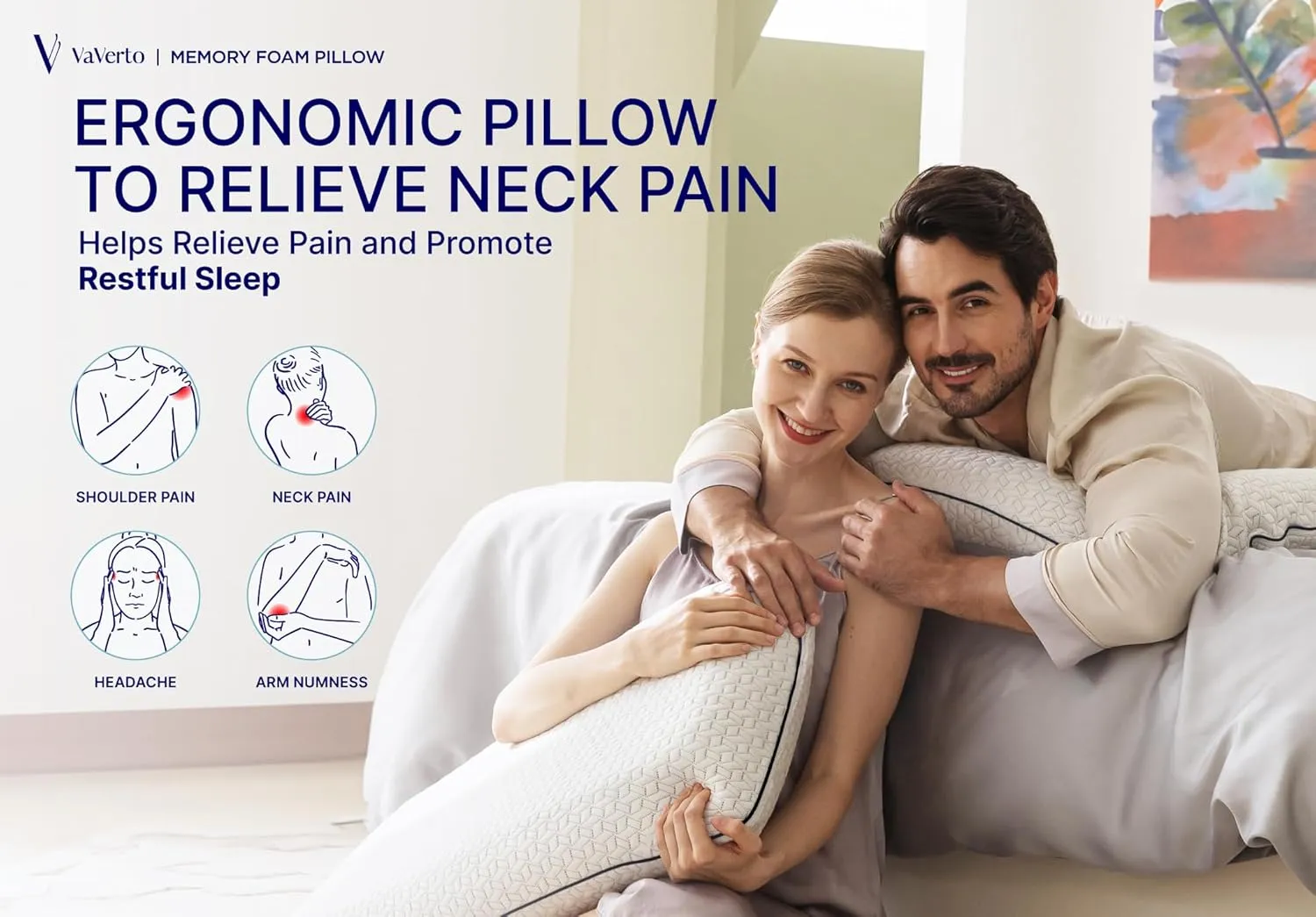 Vaverto Gel Memory Foam Pillow - Standard Size, 1 Pack, Firm Pillow for Neck and Shoulder Support, Orthopedic, Firm, Cooling, Contoured Memory Foam Pillows for Back, Side, Stomach Sleepers