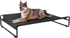 Veehoo Original Outdoor Elevated Dog Bed, Cooling Raised Dog Cot for Large Dogs, Portable Standing Pet Hammock Platform with Washable Breathable Mesh, No-Slip Feet, X-Large, Black, CWC2201