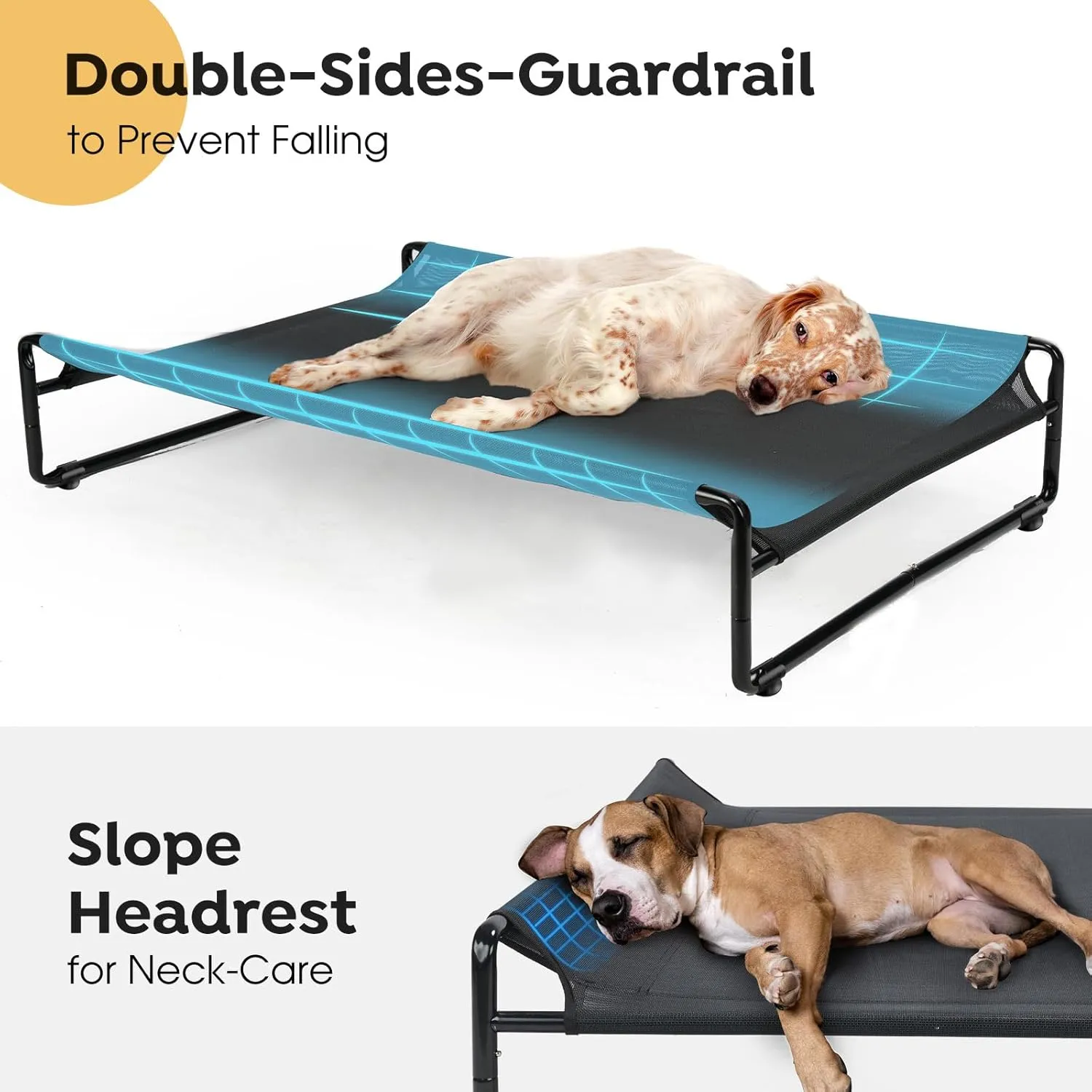 Veehoo Original Outdoor Elevated Dog Bed, Cooling Raised Dog Cot for Large Dogs, Portable Standing Pet Hammock Platform with Washable Breathable Mesh, No-Slip Feet, X-Large, Black, CWC2201