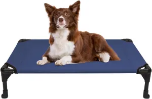 Veehoo Outdoor Elevated Dog Cot Bed, Cooling Raised Pet Bed for Medium Dogs, Washable Breathable Mesh Hammock Bed with No-Slip Feet, Indestructible Ground Off Training Platform Cot-32"x25" Blue