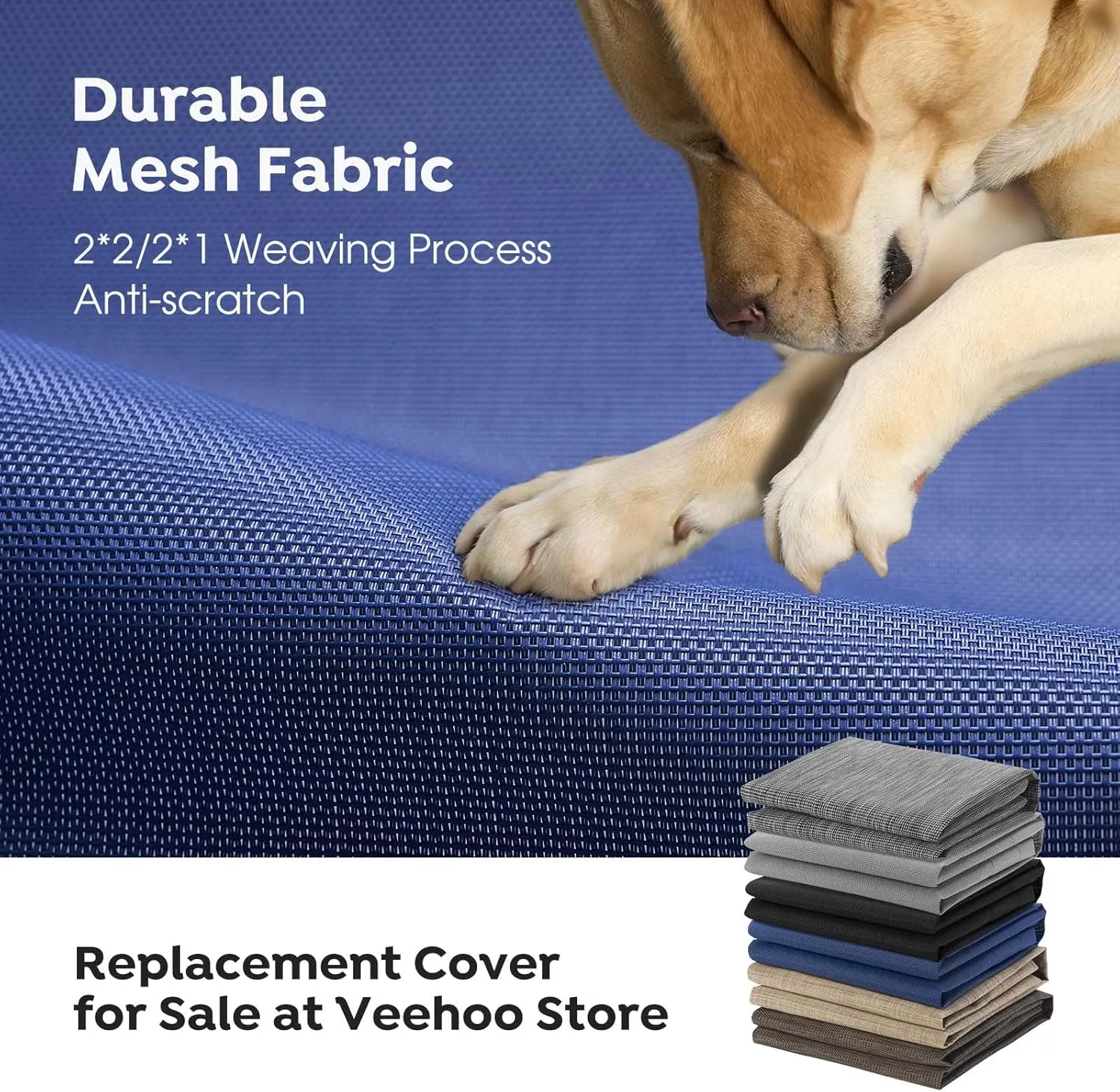 Veehoo Outdoor Elevated Dog Cot Bed, Cooling Raised Pet Bed for Medium Dogs, Washable Breathable Mesh Hammock Bed with No-Slip Feet, Indestructible Ground Off Training Platform Cot-32"x25" Blue