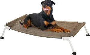 Veehoo Outdoor Elevated Dog Cot, Curved Raised Cooling Dog Cots Bed Off Ground Portable Lifted Pet Hammock Bed Cot with Breathable Teslin Mesh for Indoor Outdoor, up to 150lbs, Brown 49"