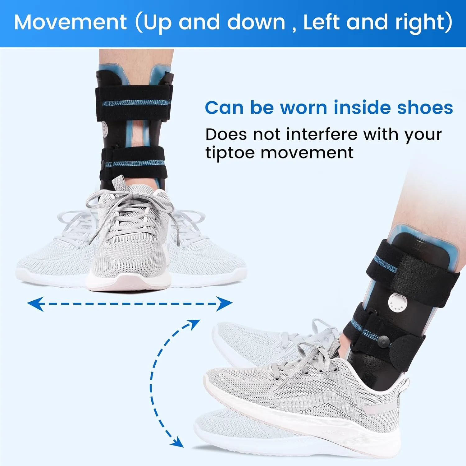 Velpeau Air Gel Foam Ankle Stabilizer Support Brace for Sprained Ankle, Ligament Injury, Tendonitis, Adjustable Rigid Stirrup Ankle Splint for Women and Men (Gel Version, Large, Right Foot)