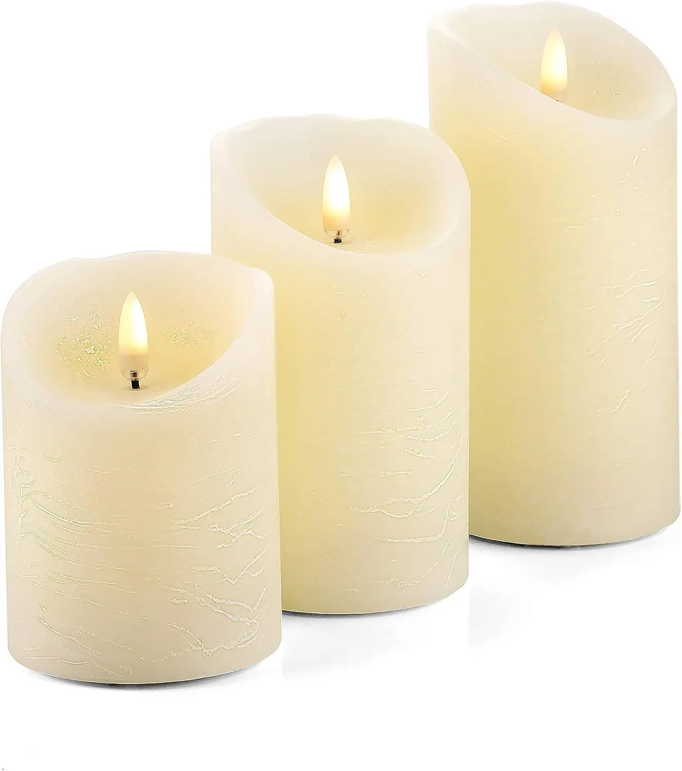 VENTA Flameless Candles Battery Operated Flickering Flameless Candles with Remote Moving Flame, Real Wax, Melted Edge. Timer and Dimmer Features, Set - 3 Pcs. (4", 5", 6") (Ivory)