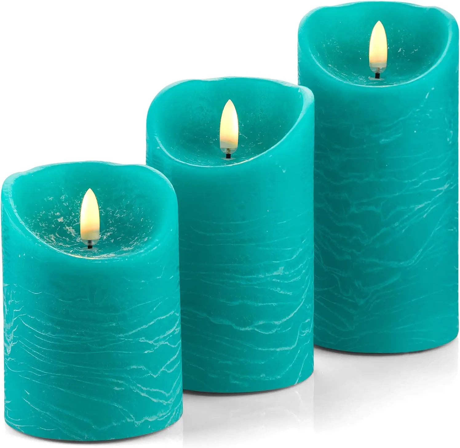 VENTA Flameless Candles Battery Operated Flickering Flameless Candles with Remote Moving Flame, Real Wax, Melted Edge. Timer and Dimmer Features, Set - 3 Pcs. (4", 5", 6") (Turquoise)