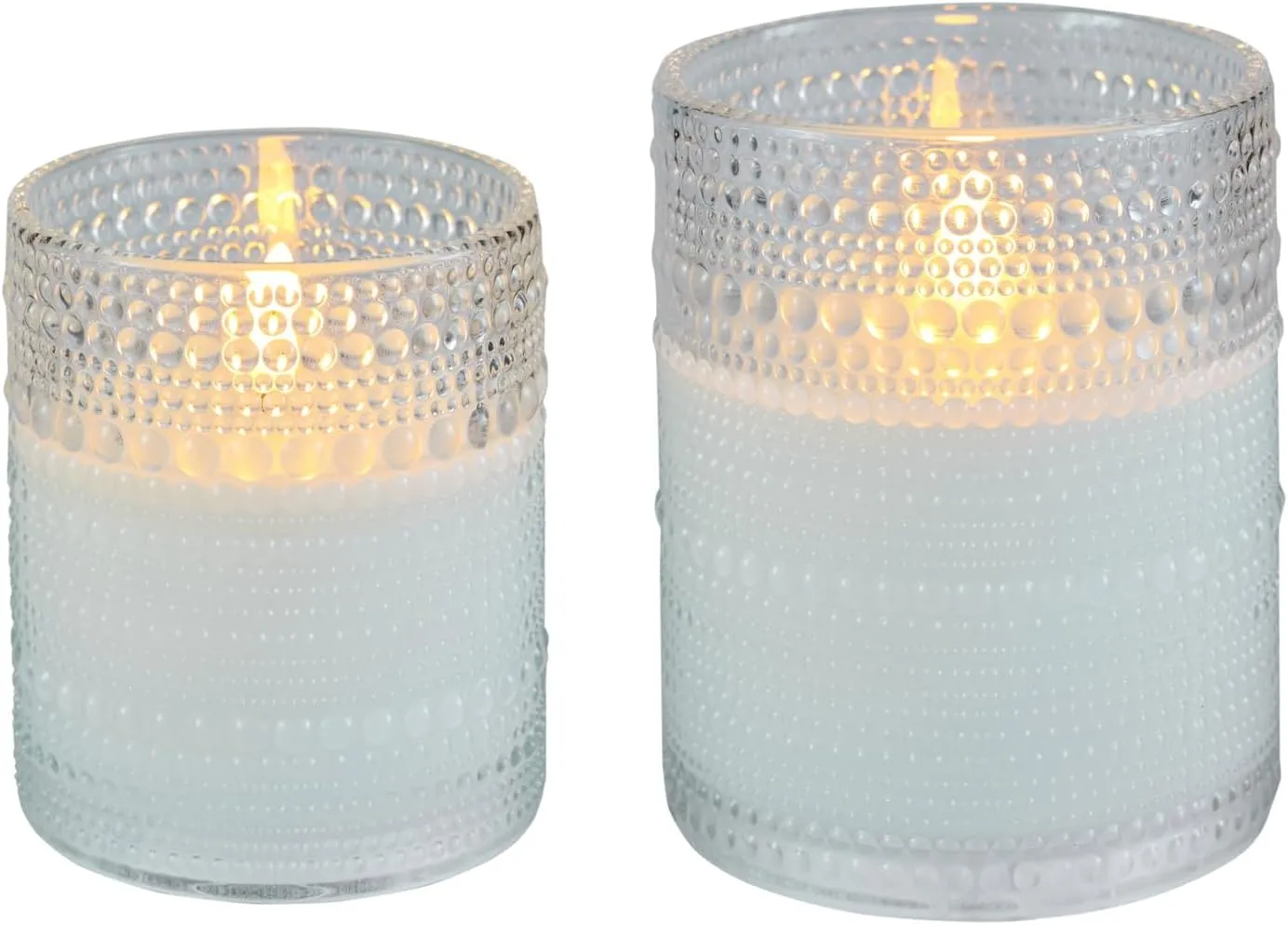 VENTA Flickering Flameless Candles with Remote Control - Led Candles Battery Operated - Battery Operated Candle for Decoration Table, Timer & Dimmer Features, Set - 2Pcs (4",5") (White Dotted Glass)