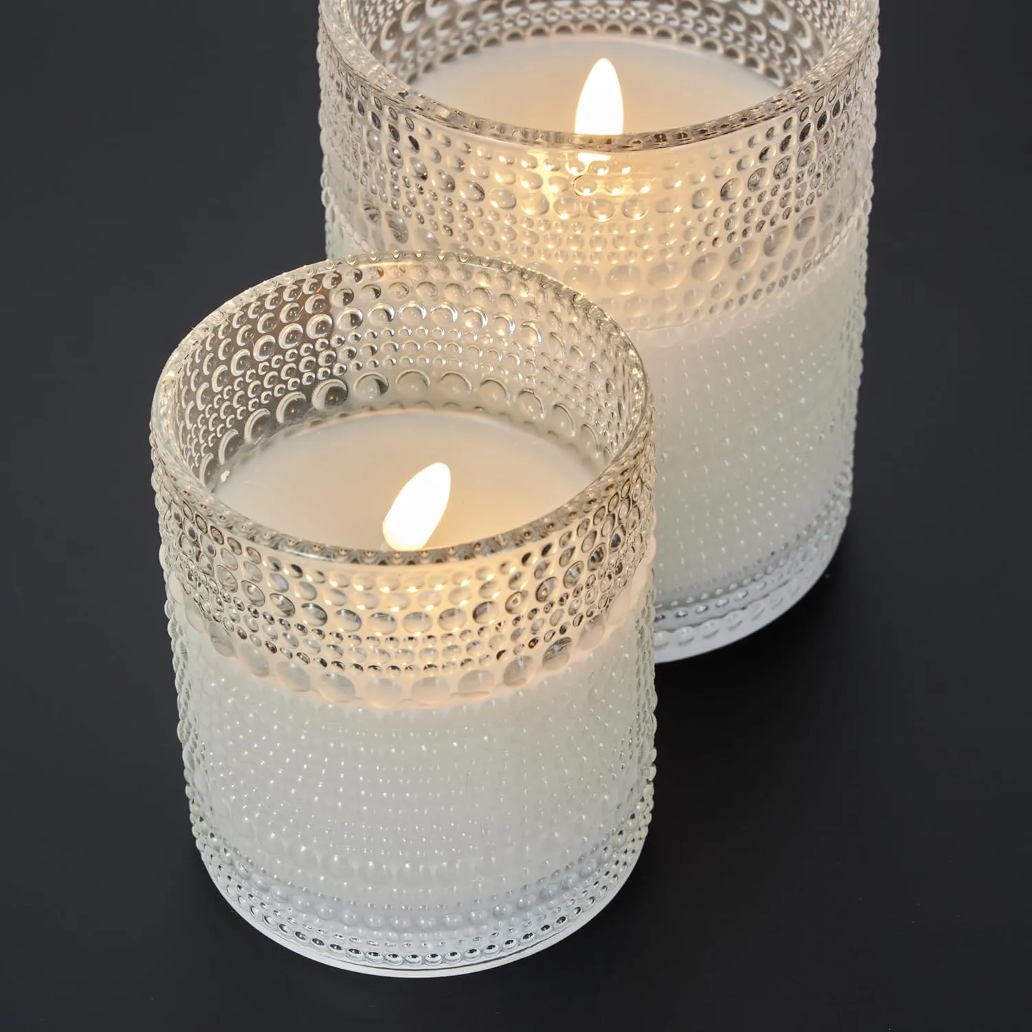 VENTA Flickering Flameless Candles with Remote Control - Led Candles Battery Operated - Battery Operated Candle for Decoration Table, Timer & Dimmer Features, Set - 2Pcs (4",5") (White Dotted Glass)