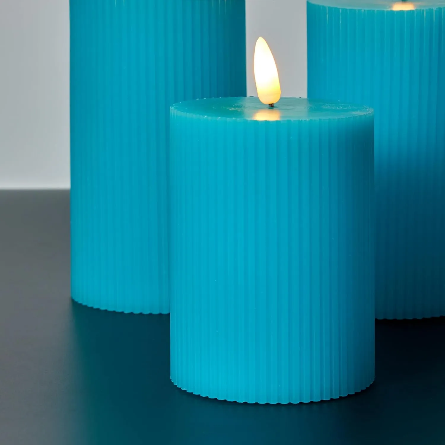 VENTA Flickering Flameless Candles with Remote Control - Led Candles Battery Operated - Battery Operated Candle for Decoration Table, Timer & Dimmer Features, Set - 3Pcs (4",5",6") (Turquoise)