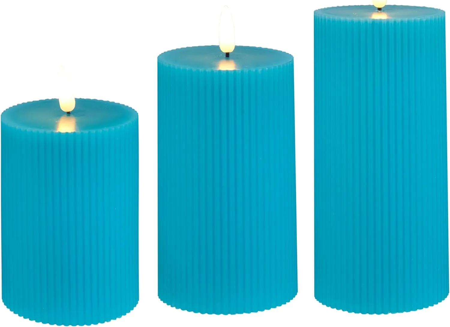 VENTA Flickering Flameless Candles with Remote Control - Led Candles Battery Operated - Battery Operated Candle for Decoration Table, Timer & Dimmer Features, Set - 3Pcs (4",5",6") (Turquoise)