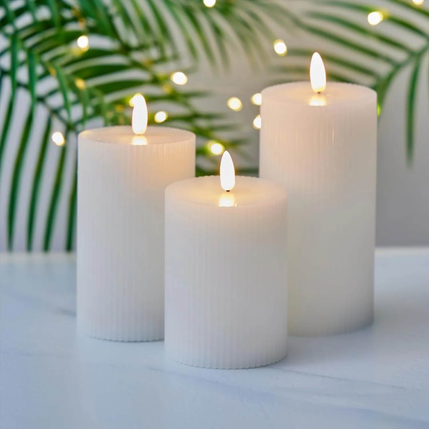 VENTA Flickering Flameless Candles with Remote Control - Led Candles Battery Operated - Battery Operated Candle for Decoration Table, Timer & Dimmer Features, Set - 3Pcs (4",5",6") (White)