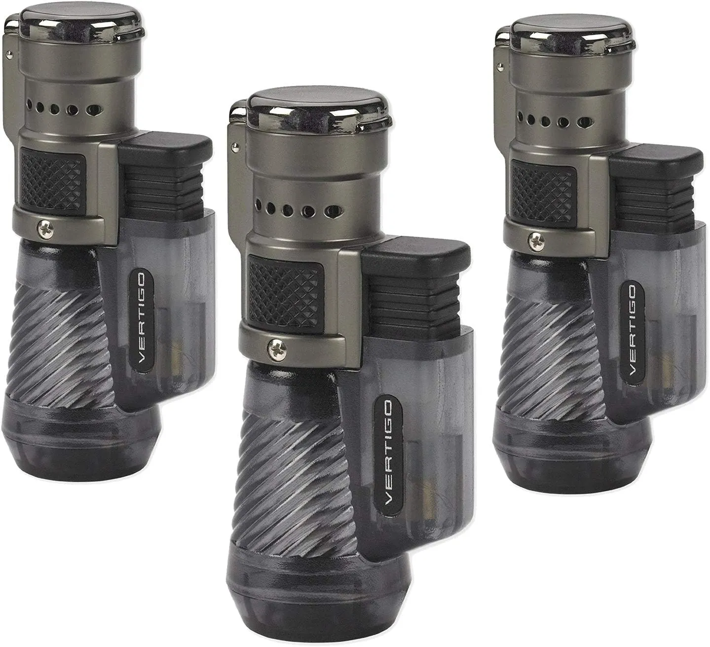 Vertigo by Lotus Cyclone Triple Torch Cigar Lighter Charcoal 3 Pack (Does Not Include Butane)