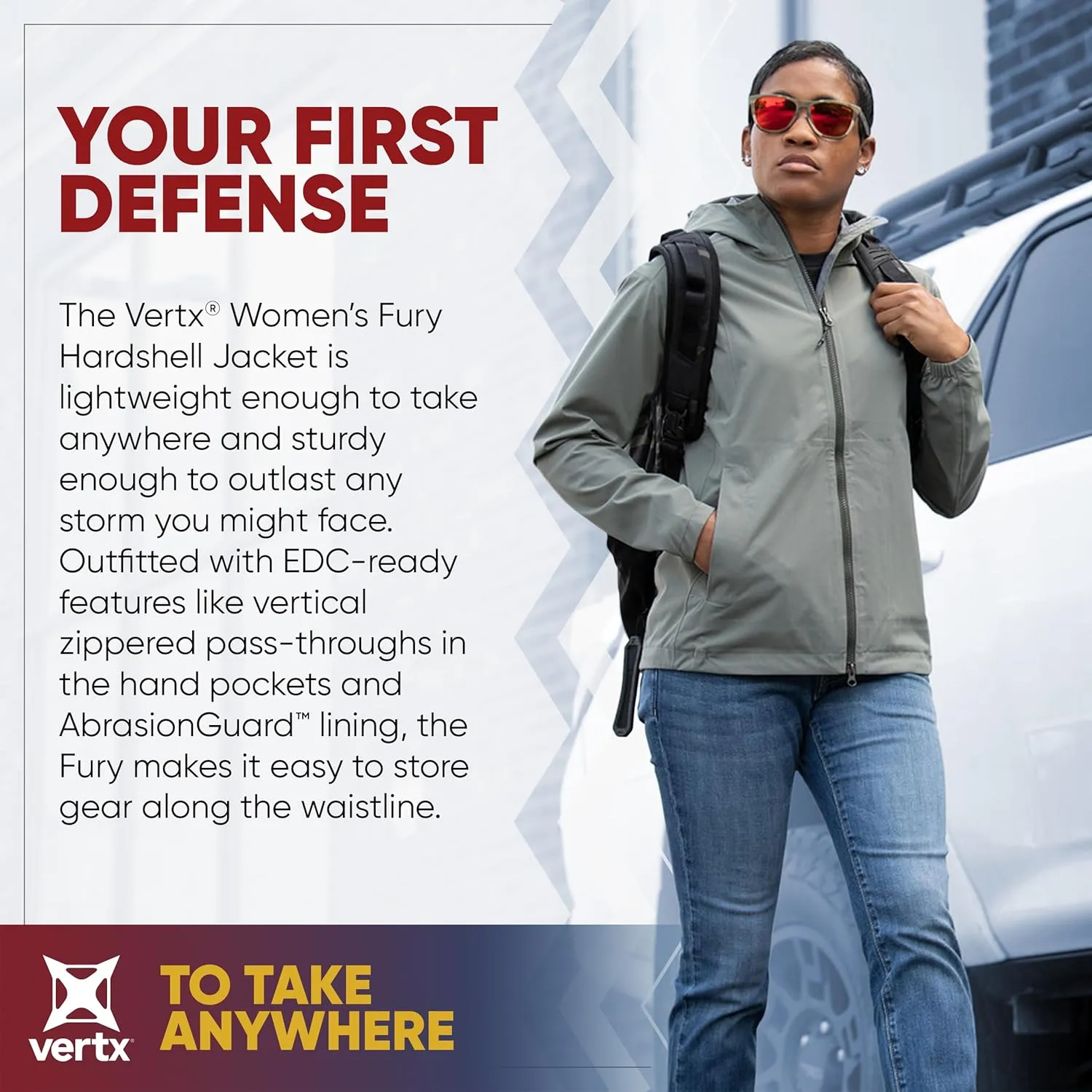 Vertx Women's Fury Hardshell Lightweight Zipped Rain, Waterproof, Breathable, CCW Jacket, EMS, Fire, Police, Athletic Fit