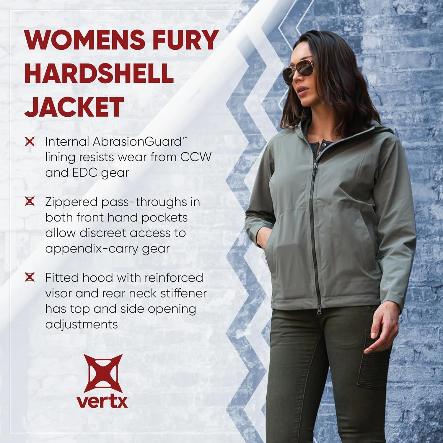 Vertx Women's Fury Hardshell Lightweight Zipped Rain, Waterproof, Breathable, CCW Jacket, EMS, Fire, Police, Athletic Fit