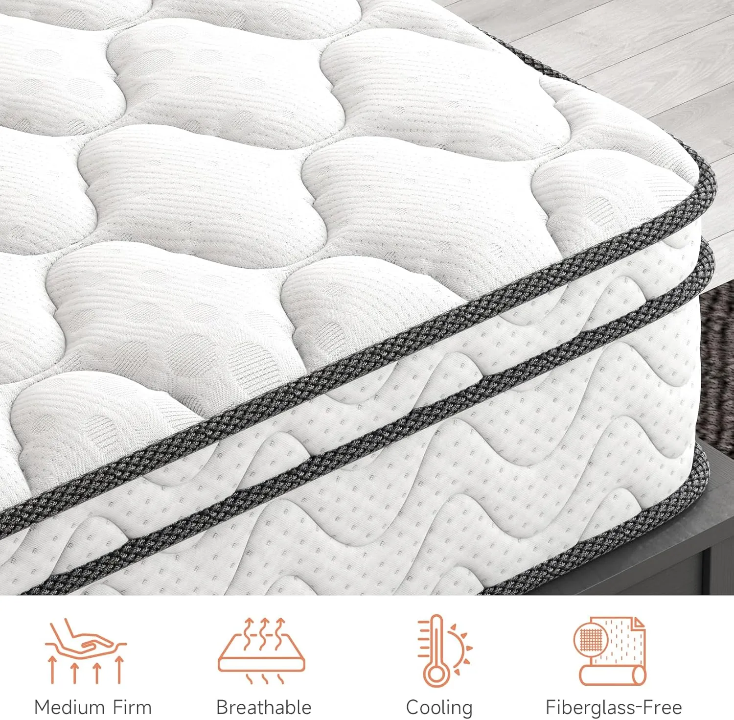 Vesgantti 12 Inch Multilayer Hybrid Twin XL Mattress - Multiple Sizes & Styles Available, Ergonomic Design with Breathable Foam and Pocket Spring/Medium Plush Feel