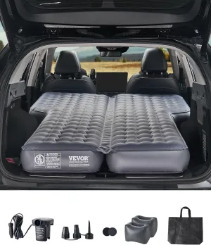VEVOR Car Air Mattress, Inflatable Car Camping Mattress, Oxford Thickened Travel Beds, Comfortable and Durable Portable Sleeping Pad with Air Pump, Nozzle, Carry Bag, Fits Most SUV MPV Sedan, Gray